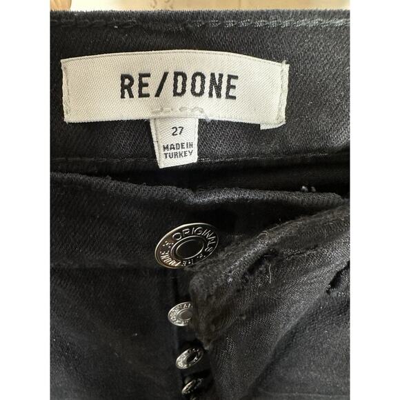 RE/DONE Originals 70s Stove Pipe Noir with Rip Cropped Jeans 27-Black Button Fly - Picture 7 of 12